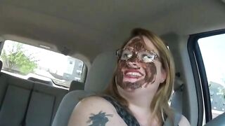 Nasty redhead mommy shit smearing in the car