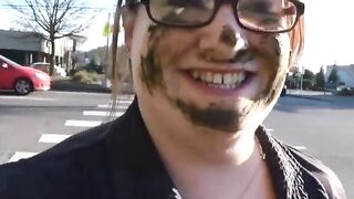 Nasty redhead mommy shit smearing in the car