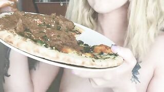 Blonde gal and shitty Pizza