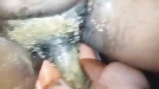 Slutty milf gives scat blowjob to hard black cock