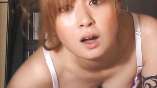 Pretty brunette Japanese girl playing with her shit