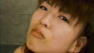 Cute Japanese girl eating shit with pleasure
