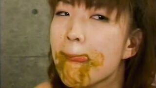 Cute Japanese girl eating shit with pleasure