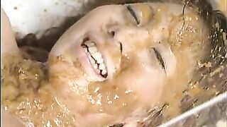 Japanese scat lesbian gets covered in shit