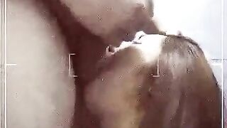 Dirty horny Asian babe sucking cock and eating shit