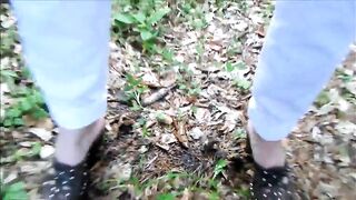 Nasty lady shitting in the forest
