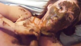 Shit covered wife sucking cock