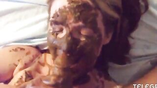 Shit covered wife sucking cock