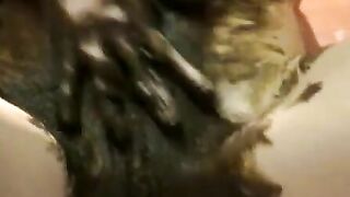 Blonde hot chick smearing shit on her body and face