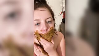 Nasty girl eating and licking yummy shit