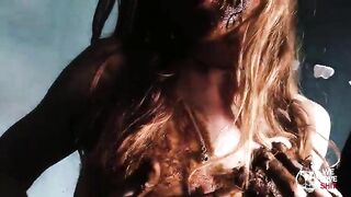 Yummy girl smearing shit on her whole sexy body