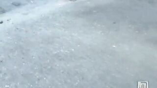 Cute redhead Jap babe dropping shit in the grass