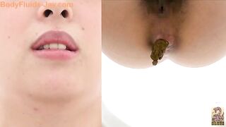 Pretty Japanese lady with hairy pussy caught shitting in the toilet