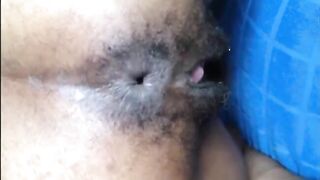 Hairy asshole Latina shitting