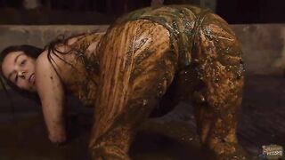 Kinky babe smearing shit on her sexy body-Manure Fetish
