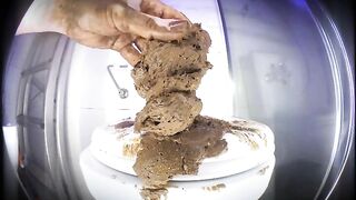 Girl shits in toilet and spreads it with her ass