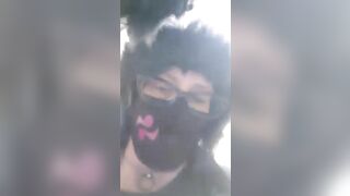 Mature sexy lady in mask shitting