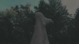 MiaRoxxx pushing huge hard turd in the grass