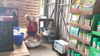 Milf pooping in a pet store