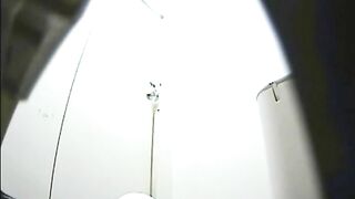 Woman takes a shit on the toilet and grinds her ass on it