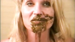 Kinky blonde wife enjoying shit on face