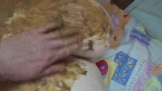 Smearing shit heavily on her chubby body