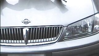 Asian hot girl piss on Nissan hood