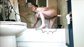 Bitch enjoying dildo in scat way