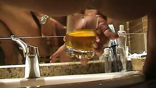 Bathroom own pee drinking
