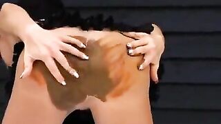 Beautiful girl shitting in brown sexy pantyhose