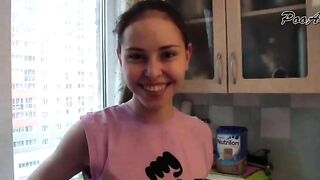 Shaved pussy sexy girl Alina teasing and pooping