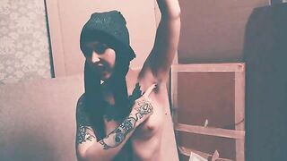 Tattooed skinny babe pooping nicely