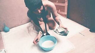 Tattooed skinny babe pooping nicely