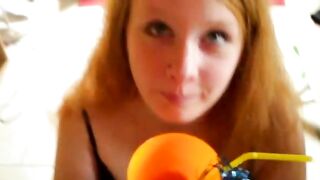 Drinking fresh piss juice from cup