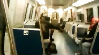 Drunk Asian whore pisses in the metro