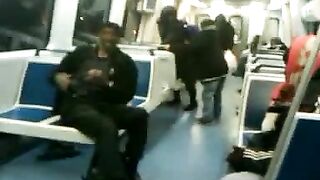 Drunk Asian whore pisses in the metro
