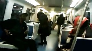 Drunk Asian whore pisses in the metro