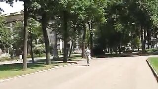 Cute amateur lady in hot dress pissing on the street