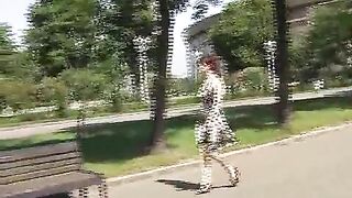 Cute amateur lady in hot dress pissing on the street