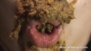 Cute looking Japanese girl eating and rubbing shit