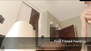 Pooping in his hungry mouth