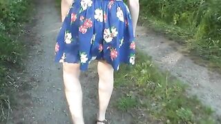 Hairy amateur lady poops nicely outdoor