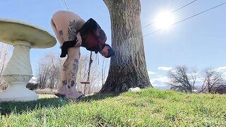 Lovely Aussie tattooed girl pissing outdoor