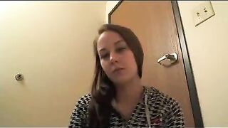 Sweet brunette girl smearing shit on her lovely naked body