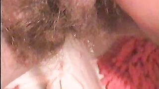 Hairy lady unbuttons her underwear and lets her pee out