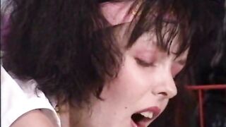 Skinny slim brunette getting piss love