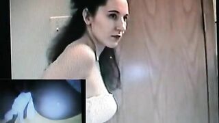 Hot brunette babe shitting on toilet