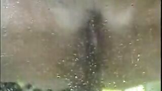 Babe pissing over a car hood