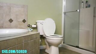 Amateur lady shitting hard in the toilet