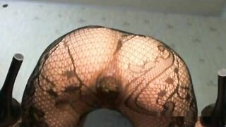 Seductive babe in pantyhose teasing and pooping